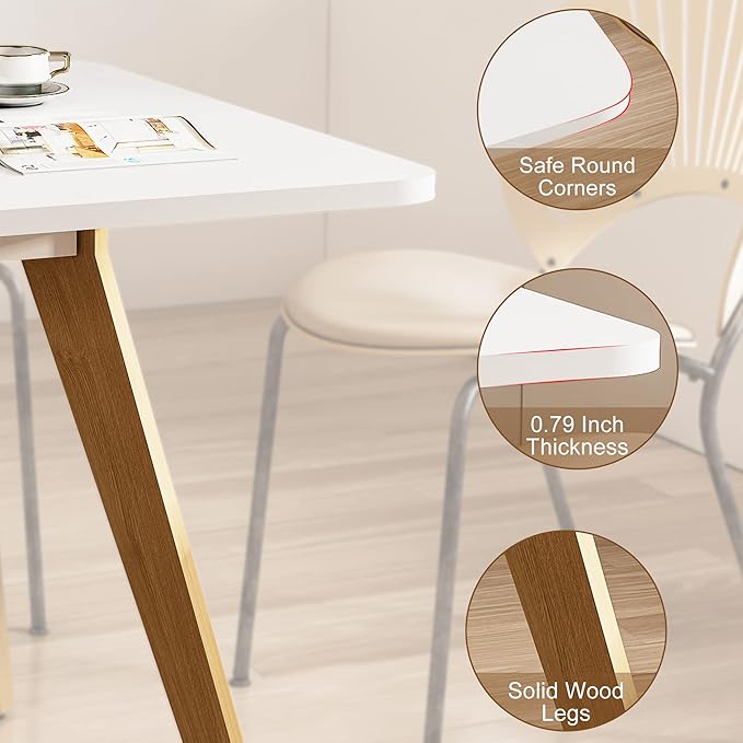 27.6" Square Dining Table for 2-4 Person - Small Kitchen Table with Soild Wood Legs Mid Century Modern Table for Dinning Room, Kitchen,Small Speace (White)