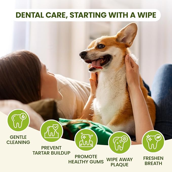 Dog Teeth Cleaning Wipes, Fresh Breath Pet Dental Finger Wipes for Dogs & Cats, Dog Dental Wipes Teeth Wipes, Lick-Safe Pet Toothbrus for Easy Removal of Tartar Buildup, Unscented - 50 PCS