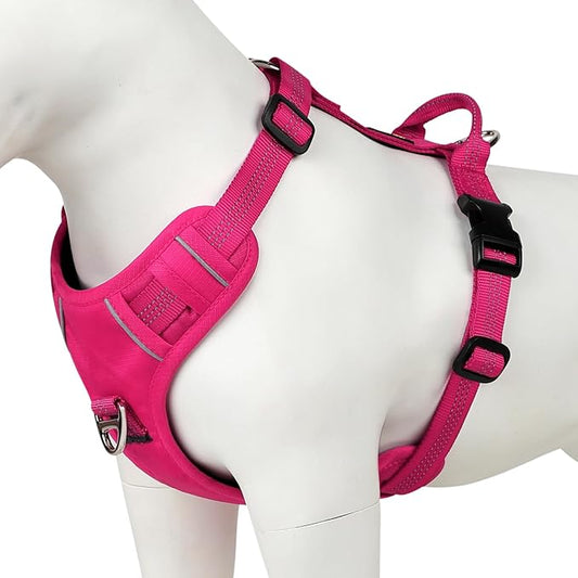 Plutus Pet No Pull Dog Harness, Reflective Adjustable Dog Vest Harness with Handle, Escape Proof, Soft Padded for Small Medium Large Dogs (Hot Pink, M)