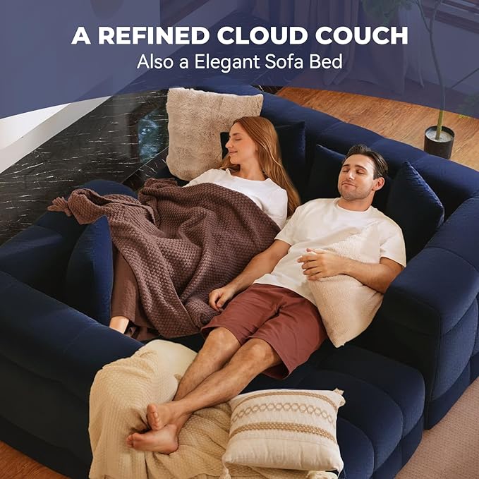 107" Modern Boneless Couch with L - Shaped Chaise, Comfy Chenille Modular Sectional Sofa with Tufted Design, Deep Seat Upholstered Sofa Bed, No - Assembly Sectional Couch, Blue