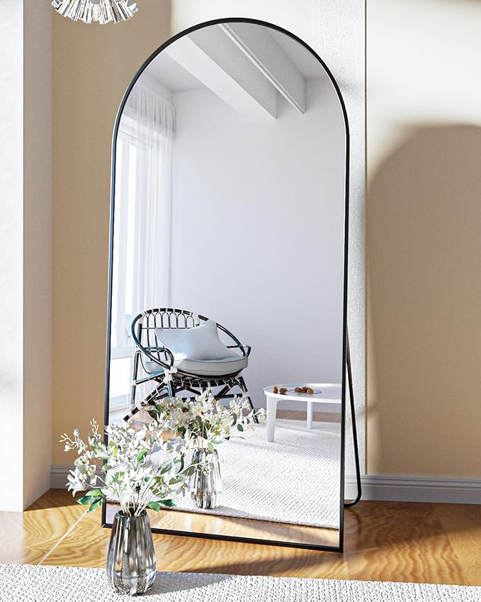 BEAUTYPEAK 71"x30" Arch Full Body Floor Mirror, Full Length Mirror Wall Mirrors Hanging or Leaning Arched-Top with Stand for Bedroom, Dressing Room, Black