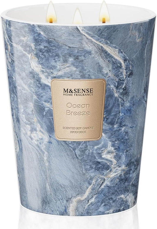M&SENSE Extra Large Candle 35oz 150H Ocean Breeze Scented Candle, 3 Wick Highly Scented Jar Candle, XL Candles Gift for Stress Relief, Meditation, Yoga