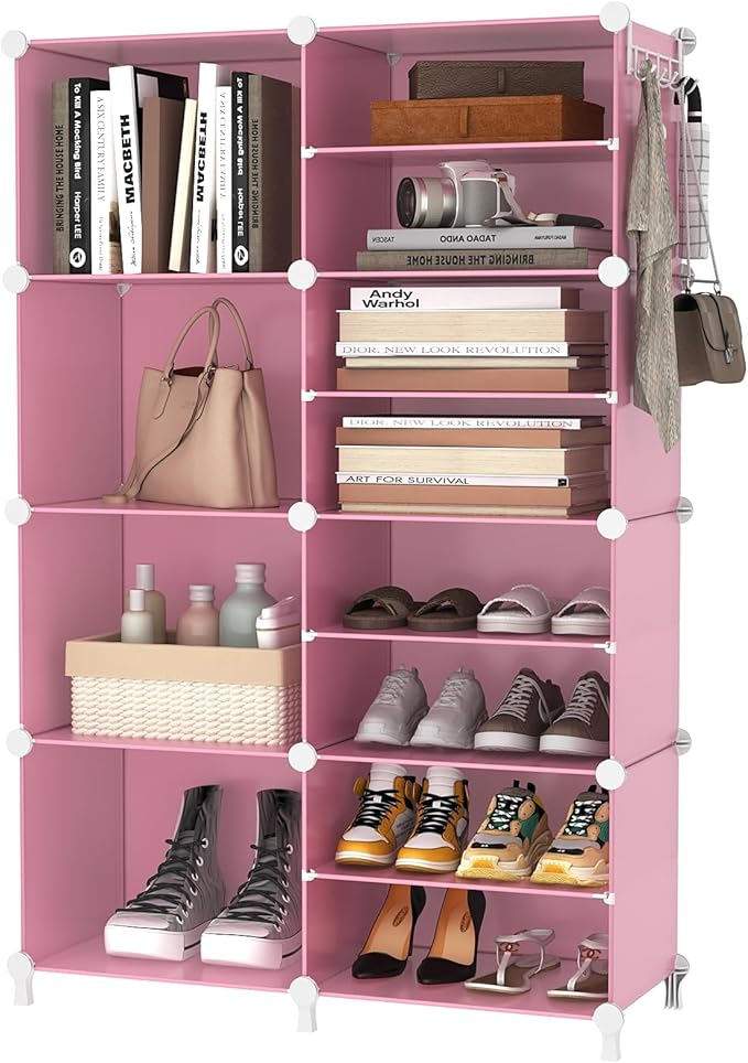 AWTATOS Closet Organizer 8 Cube Storage Shelves Clothes Organizers Closet Storage Stackable Cubby Shelving for Closet Bedroom Living Room Pink