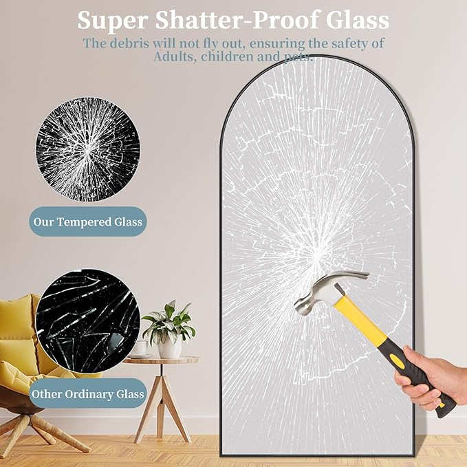 Full Length Mirror, 90"x46" Oversized Floor Mirror with Stand, Hanging or Leaning Full Body Mirrors Mirror for Bedroom, Living Room, Cloakroom, Arch, Black