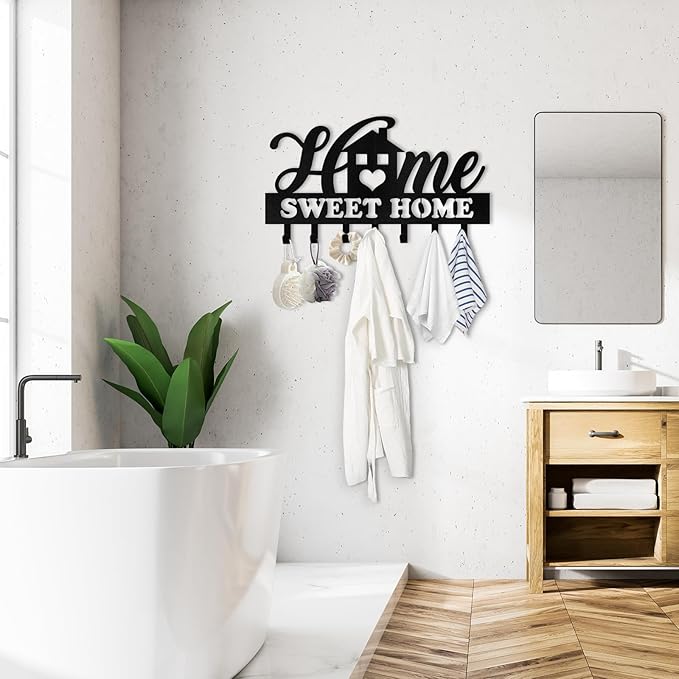 Personalized Key Holder Wall Mount, Custom Family Name Key Holder for Wall, Key Rack Coat Hooks, Home Sweet Home Wall Metal Decor for Living Room Entryway Bathroom Kitchen, Housewarming Gifts Color01