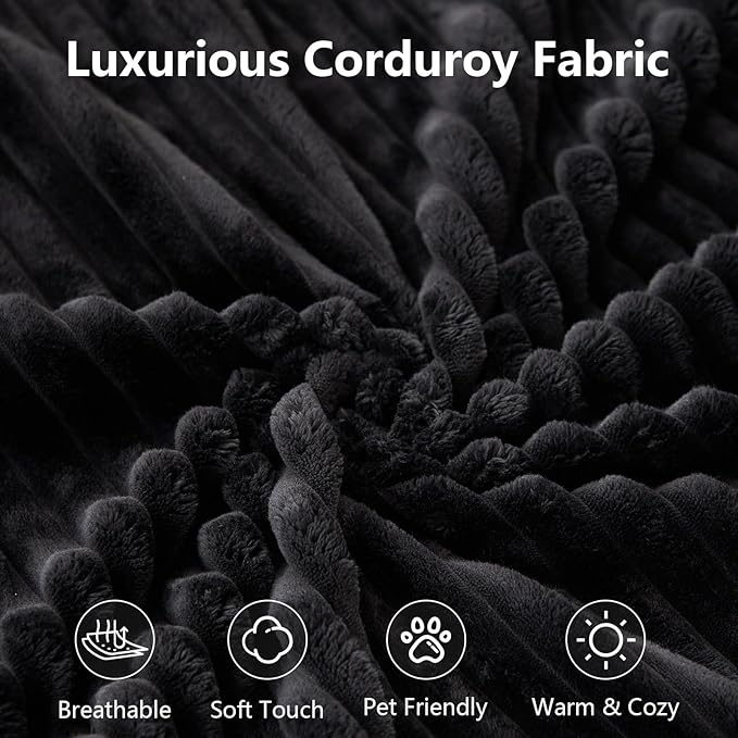 140" Sectional Cloud Couch for Living Room, Stupendous U Shaped Sofas, Modular Floor Deep-Seat Sofa, Big Comfy Corduroy Couches Set with Fluffy Memory Foam, No Assembly Required, Black