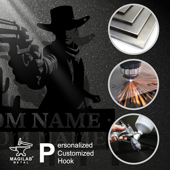 Personalized Custom Name West Cowboy Keys Hooks,Metal Cowboy Art Clothes Keys Hooks,Metal Cowboy Lover Wall Home Storage Decorative Keys Hooks,Key Holder Hooks for Wall (Style H)