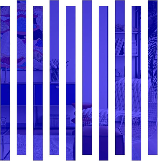 10Pcs DIY Striped Mirror Stickers 1.96" Wide Self Adhesive Removable Long Acrylic Frameless Mirror Sheets for Home Living Room Bedroom DIY Decor (Dark Blue)