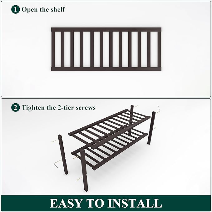 Smiry Shoe Rack, 2 Tier Bamboo Shoe Organizer, Stackable Free Standing Wooden Shoe Storage Shelf for Closet, Entryway, Front Door Entrance, Brown