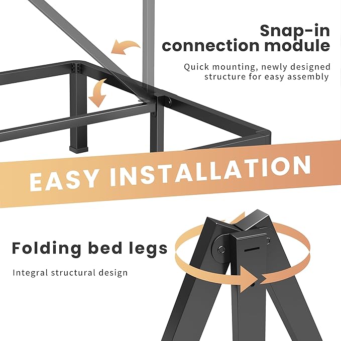 20 Inch Queen Heavy Duty 3500 lbs Bed Frame with Round-Corner Legs & Anti-Squeak Design – Quick Assembly Metal Platform, No Box Spring Needed