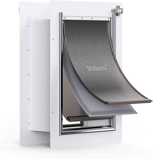 Baboni 3-Flap Pet Door for Wall, Steel Frame and Telescoping Tunnel, Aluminum Lock, Double Flap Dog Door and Cat Door, Strong and Durable (Pets Up to 40 Lb) -Medium