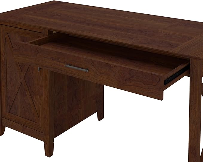 Bush Furniture Key West Computer Desk with Storage | Farmhouse PC Table for Home Office in Bing Cherry | 54W x 24D