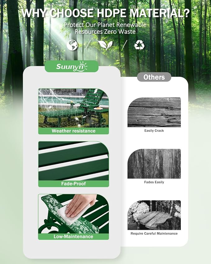 Lounge Chair Outdoor Set of 2, 6-Position Adjustable Chaise Lounge Outdoor with Wheels, Lounge Chair with Cup Holder for Pool Poolside Deck Backyard Patio, Green