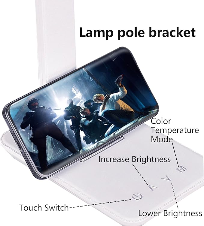 Led Desk Lamp Dimmable Table Lamp with USB Charging Port, 5 Lighting Modes, Sensitive Control, Foldable Portable Dorm Desk Lamps for Home Office Bedroom Reading Study Work (White)