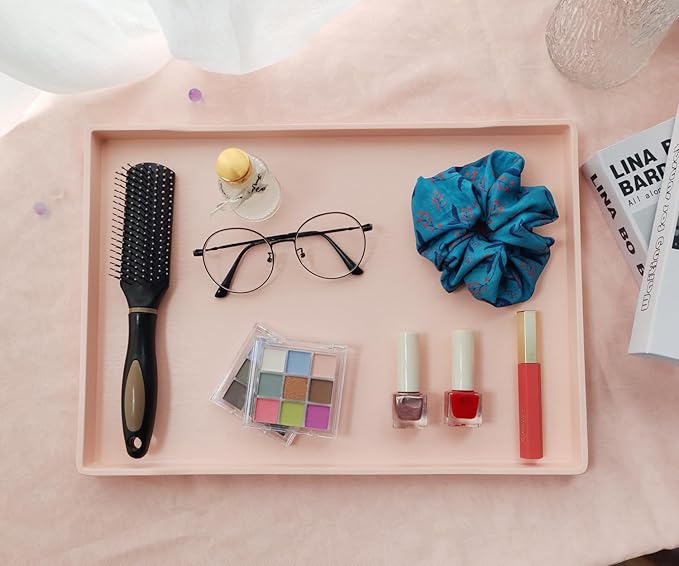 Pink Serving Tray (15 x 10.6 inch), Large Tray, Serving Accessory, Spa, Coffee, Drinks, Countertop, Bar, Party, Seasoning, Perfume, Decorative and Display Use.