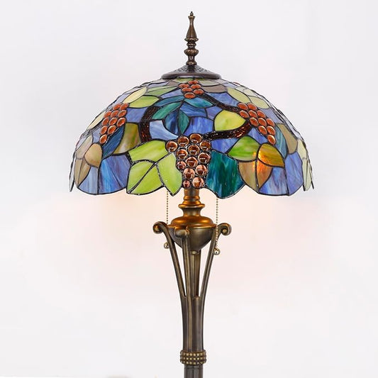 Tiffany Floor Lamp Purple Stained Glass Grape Standing Reading Light 16X16X70 Inches Antique Pole Corner Lamp Decor Bedroom Office Living Room