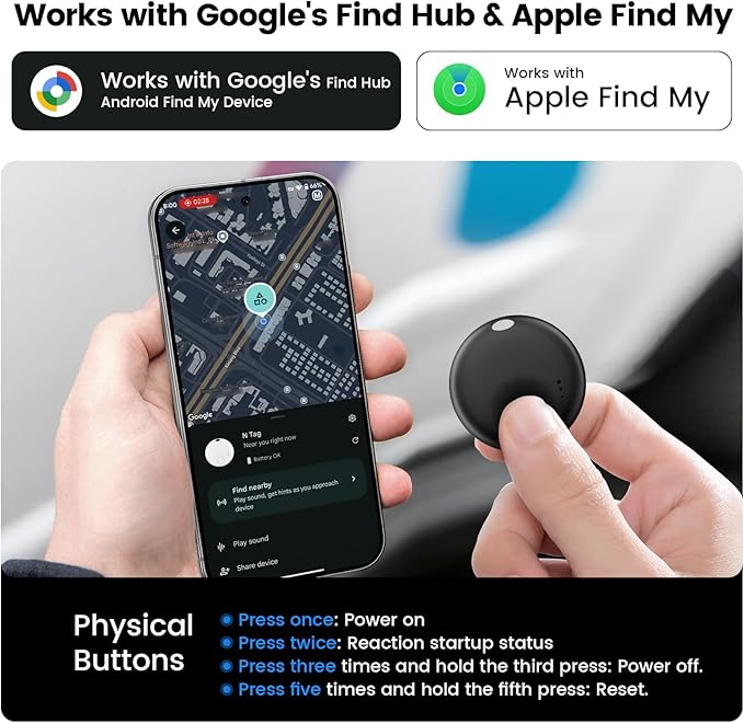 [2 Pack] Tracker Tags - 2 Pack for Android & iOS Find My Apps, Bluetooth Tracker Compatible with Both Google's Find Hub & Apple Find My App, Item Finder for Keys, Wallet, Luggage, Pets, Bicycle