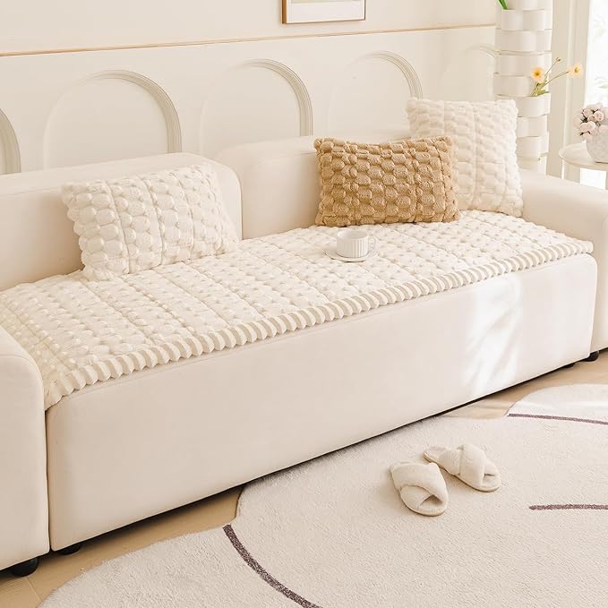 Couch Cover for Dogs Fuzzy Sofa Covers for Pet, Geometric Jacquard Coral Pet-Friendly Washable Non-Slip Sofas Slipcover Cushion Protector Pets Mat Dog Bed Mats