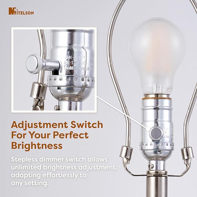 Mid Century Modern Lamp with Dimmable Switch and Bulb, LED Bedside Lamp for Bedroom, Wood Table Lamp for Nightstand, Desk Reading Lamp for Kids Room, Living Room, Office, Walnut Finish