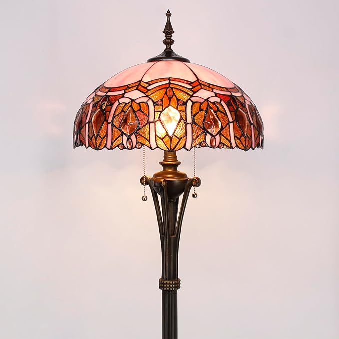 Tiffany Floor Lamp Pink Stained Glass Jewelry Standing Reading Light 16X16X70 Inches Antique Pole Corner Lamp Decor Bedroom Office Living Room