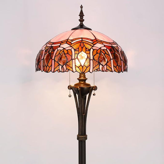 Tiffany Floor Lamp Pink Stained Glass Jewelry Standing Reading Light 16X16X70 Inches Antique Pole Corner Lamp Decor Bedroom Office Living Room