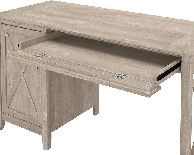 Bush Furniture Key West Computer Desk with Storage | Farmhouse PC Table for Home Office in Washed Gray | 54W x 24D