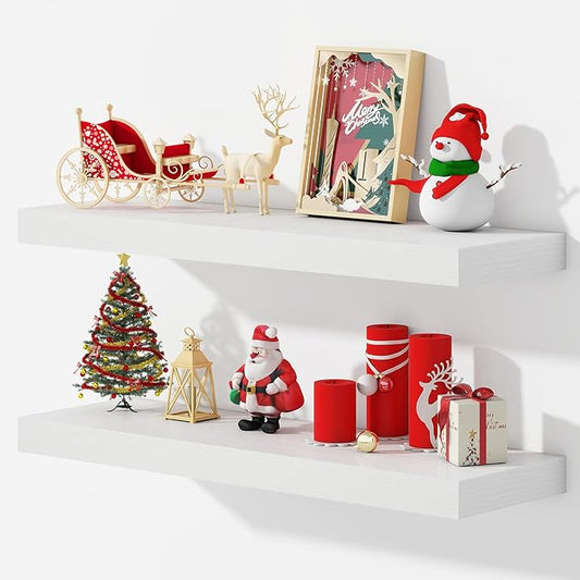 Dreamland 32 Inches Floating Shelves for Wall, 9.3" Deep Long Floating Shelves Set of 2, Large Display & Storage Shelf, Wall Shelf for Bathroom Bedroom Living Room Kitchen Office, White