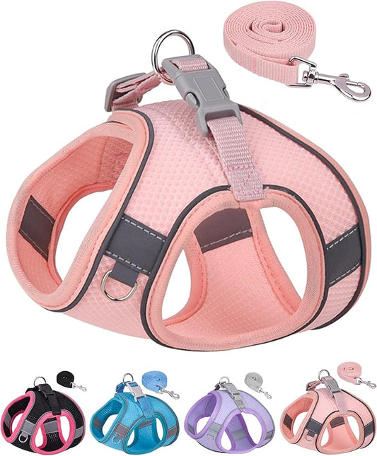 Dog Harness for Small Medium Sized Dog, Step in Puppy Harness and Leash Set Training Walking. (Peach, M)