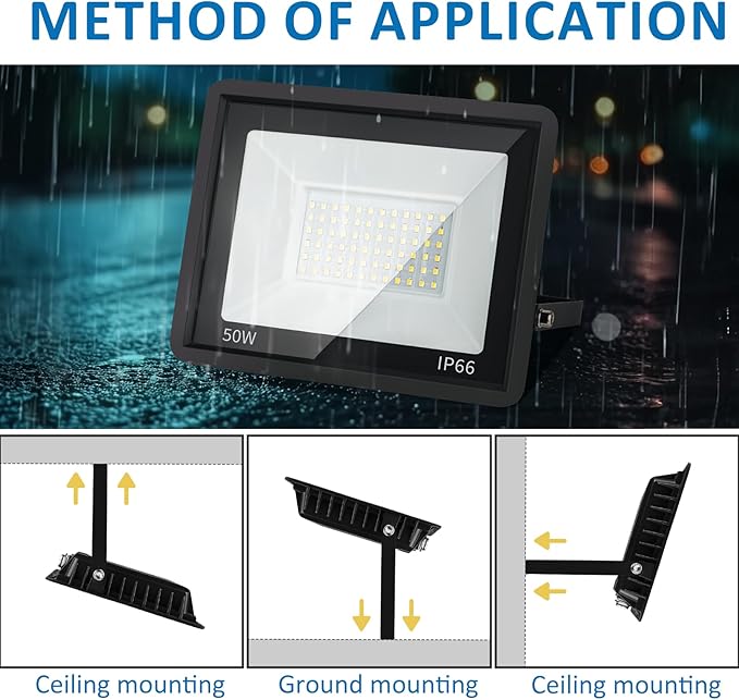 50W LED Flood Light Outdoor, 5000LM Super Bright Floodlight Outside Work Light with Plug, 6500K Daylight White LED Flood Light Outdoor, IP66 Waterproof Outdoor Flood Light-1Pack