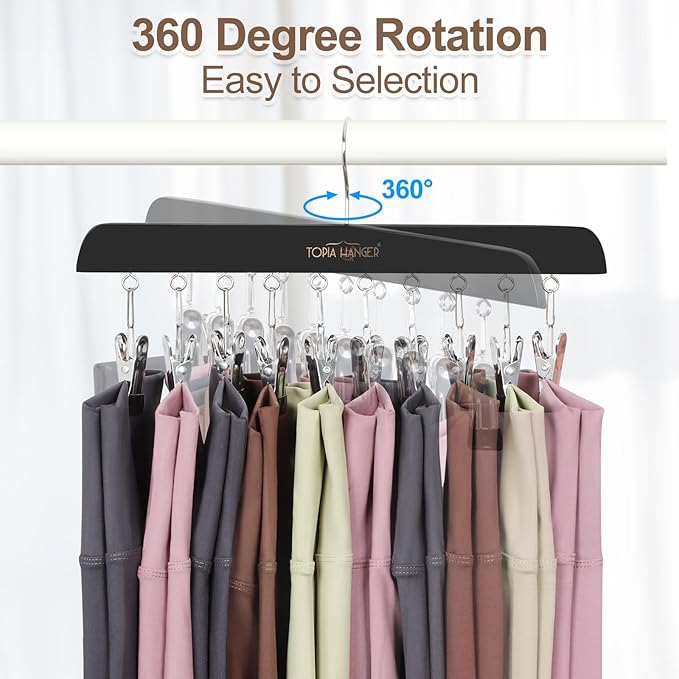 TOPIA HANGER 2 Pack Bra Hanger with Leggings Organizer, 2-in-1 Space Saving Hangers Neatly Store Max 20 Bras and 10 Leggings, Pants Jeans Shorts Skirt Tank Top Hanger for Closet Black CT76B