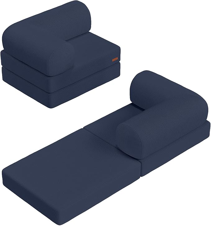 COMAX Folding Sofa Bed, Fold Out Chair Bed, Foldable Sofa, Convertible Sleeper for Adults, Futon Chair Single Small Floor Couch for Spaces, Bedroom Living Room Guest Room, Navy Blue