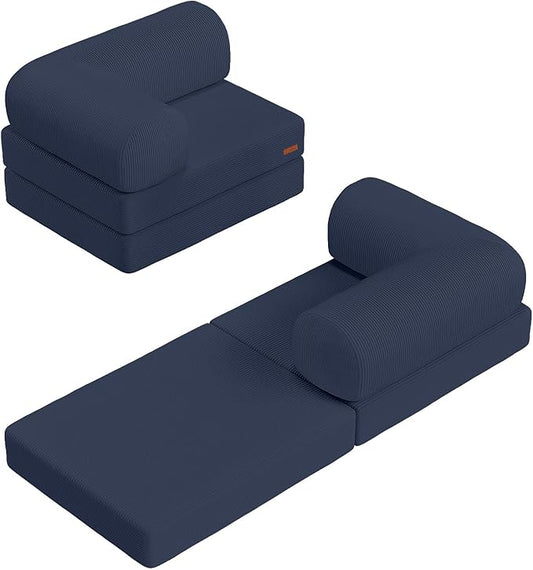 COMAX Folding Sofa Bed, Fold Out Chair Bed, Foldable Sofa, Convertible Sleeper for Adults, Futon Chair Single Small Floor Couch for Spaces, Bedroom Living Room Guest Room, Navy Blue