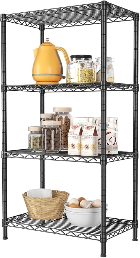 SINGAYE 4 Tier Storage Rack Wire Shelving Unit Shelves Metal for Pantry Closet Shelve Organization Kitchen Laundryroom 800Lbs Capacity 24" D x 14" W x 48" H Black
