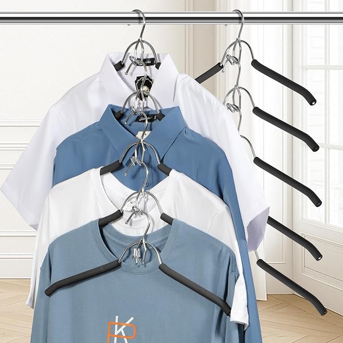 VWV Hangers, Space Saving Hanger, Heavy-Duty Stainless Steel Sweater and Shirt Hanger, Wardrobe Organizer (Black, 10 Pack)