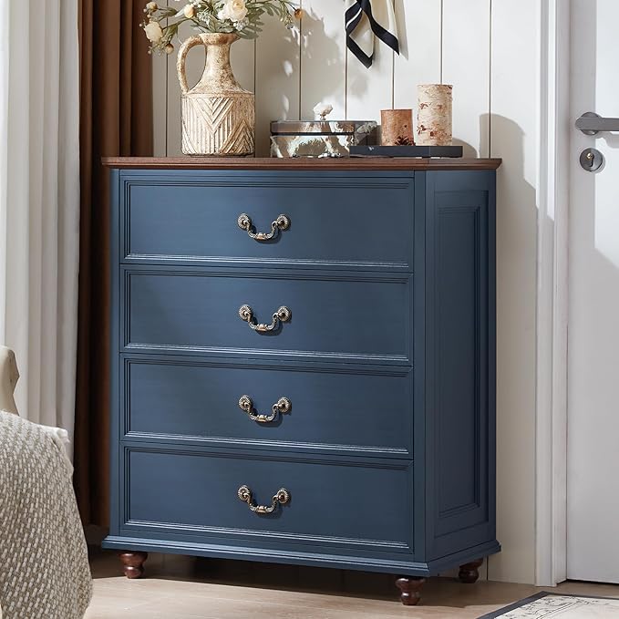 24" Wide Farmhouse Nightstand Set of 2, 54" 7 Drawers Dresser, 37" Tall Rustic Chests of Drawers, Farmhouse Furniture Series for Bedroom,DarkBlue