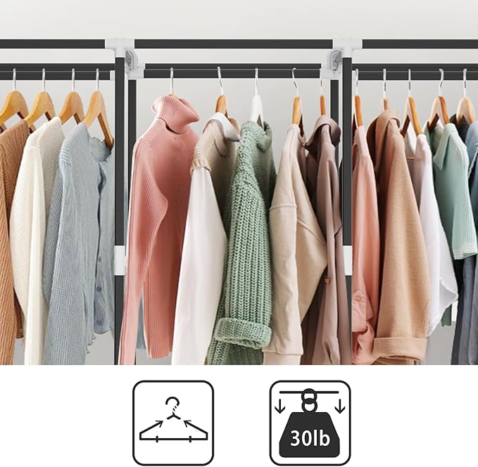 LOKEME Portable Closet, Wardrobe Closet with 3 Hanging Rods and 6 Storage Shelves and 4 Side Pockets, Gray Portable Closets for Hanging Clothes Easy to Assemble and Strong and Stable