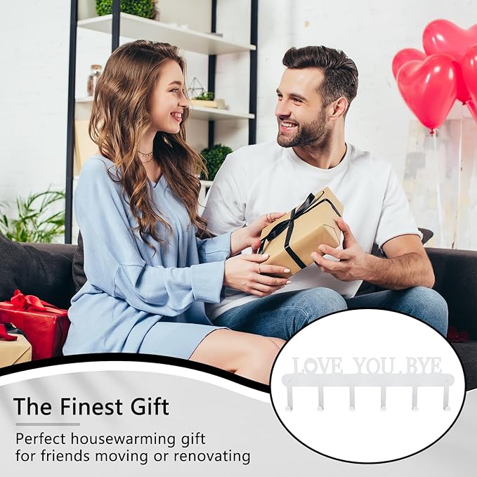 Key Holder for Wall - 'Love You Bye' Key Hooks,Key Holder Wall Mount Self Adhesive, Key Rack Wall Mount for Wall No Drill for Living Room, Kitchen, Bathroom, Garage (White, 6 Hooks)