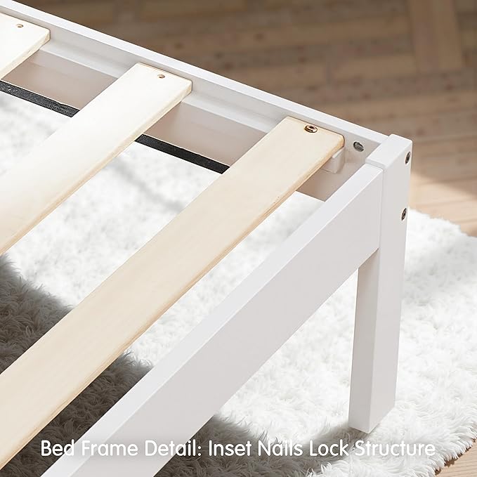 Hokway Wood Full Size Bed Frame- No Wobble,Noise-Free,Easy Assembly with Precise Holes,12 in Wood Slat Support,No Box Spring Needed,White