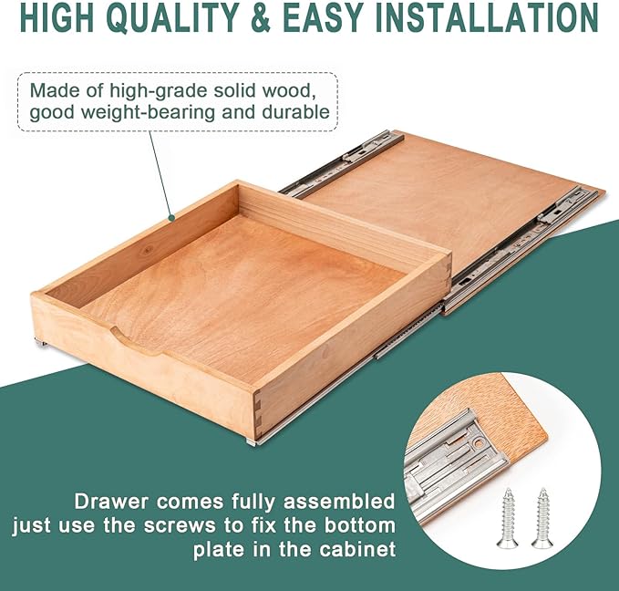 Pull Out Drawers for Kitchen Cabinets, Fully Assembled Wood Cabinet Pull Out Drawer, Pull Out Cabinet Organizer, Fast and Easy DIY Installation, 23”W x 21”D