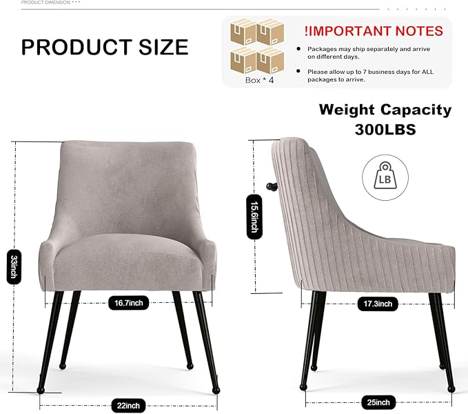 Velvet Dining Chairs Set of 8,Gray Upholstered Living Room Chairs with Black Metal Legs, Modern Tufted Accent Chairs for Living Room, Study Room, Kitchen