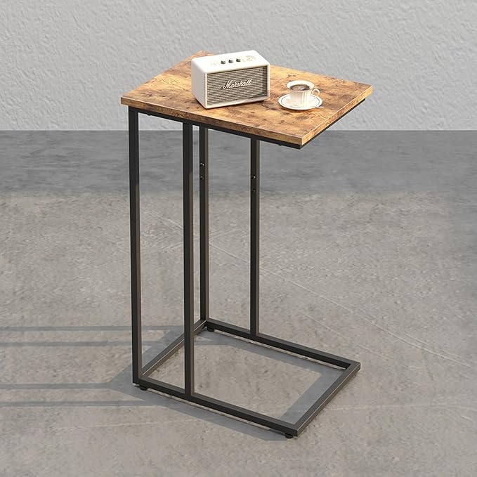 Innerjoin Slim C Shaped End Table, C Side Table for Sofa, Couch and Bed, Tv Tray Table fits Small Space, Living Room Bedroom, Rustic Brown