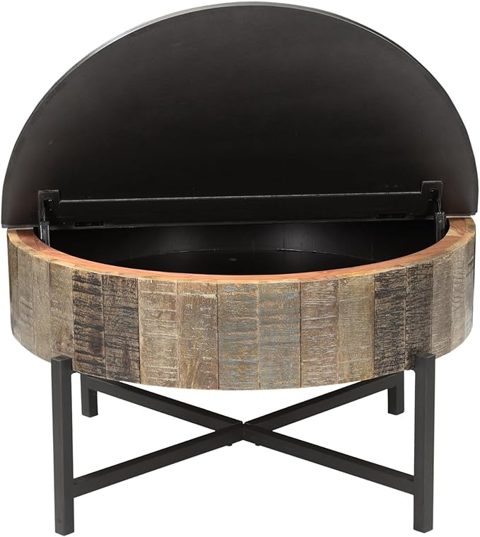 Modern Contemporary Round Lift Top 34.4" Coffee Table with Storage and Hidden Compartment, Farmhouse Coffee Table with Metal Legs for Living Room, Reception Room Rustic Vintage