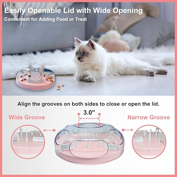 Interactive Cat Treat Puzzle, Food Dispenser, Cat Stimulation Maze, Slow Feeder, Enrichment Toys for Indoor Cats and Kittens (Light Pink)