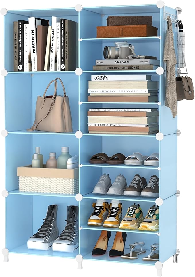 AWTATOS Closet Organizer 8 Cube Storage Shelves Closet Storage Clothes Organizers Stackable Cubby Shelving for Closet Bedroom Living Room Blue