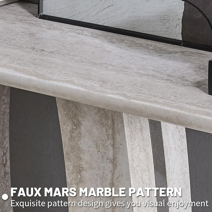LKTART 55" MDF Console Table for Entryway, Narrow Entryway Table with Faux Mars Marble Pattern, Couch Tables Behind Sofa with U-Shaped Base for Living Room Hallway Foyer, Light
