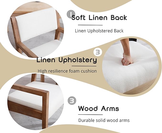 EALSON Upholstered Dining Chairs Set of 2 Mid Century Dining Room Arm Chairs with Hardwood Frame Modern Farmhouse Kitchen Side Chairs for Living Room, Beige Linen