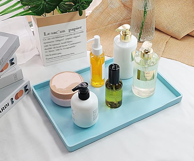 Blue Serving Tray (13.5 x 9.6 inch) for Serving Accessory, Stackable, Multipurpose Tray for Desserts, Spa, Coffee, Drinks, Party, Seasoning, Perfume and Display Use, Vanity & Entertaining.