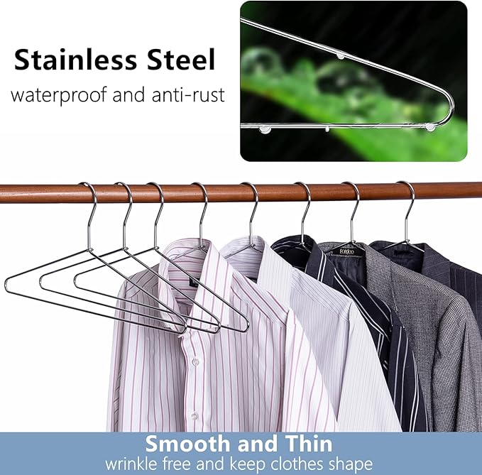 Amber Home 30 Pack Heavy Duty Metal Shirt Coat Hangers, Stainless Steel Clothes Hanger with Polished Chrome, 17 Inch Silver Metal Wire Hanger