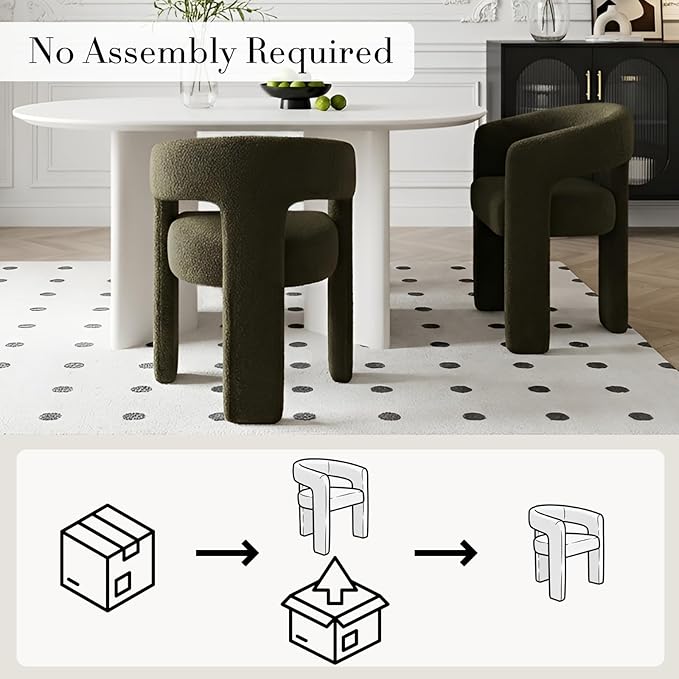 Modern Sherpa Dining Chairs Set of 4, Upholstered Barrel Chairs with Arms Comfy Accent Side Chairs for Living Room/Dining Room/Reception, Green