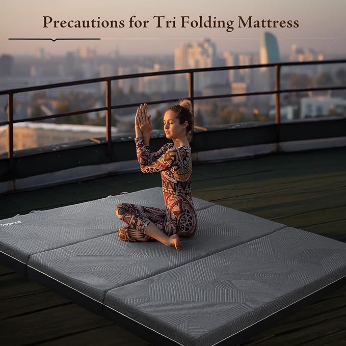 Tri Folding Mattress King Size - Memory Foam Tri-fold Mattress, Handle & Non-Slip Bottom, Portable Foldable Sofa Bed Floor Chair for Travel RV Camping Guest Yoga - 6 Inch, 80"x76"x6"